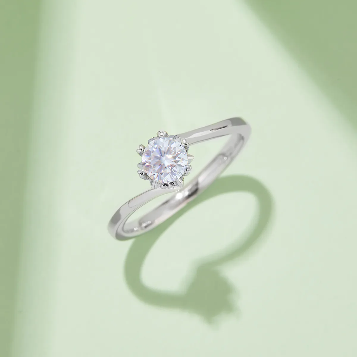 Twisted-Band Classic Snowflake S925 White-Gold-Plated Silver Moissanite Engagement Ring Women's Ring 0.5ct D