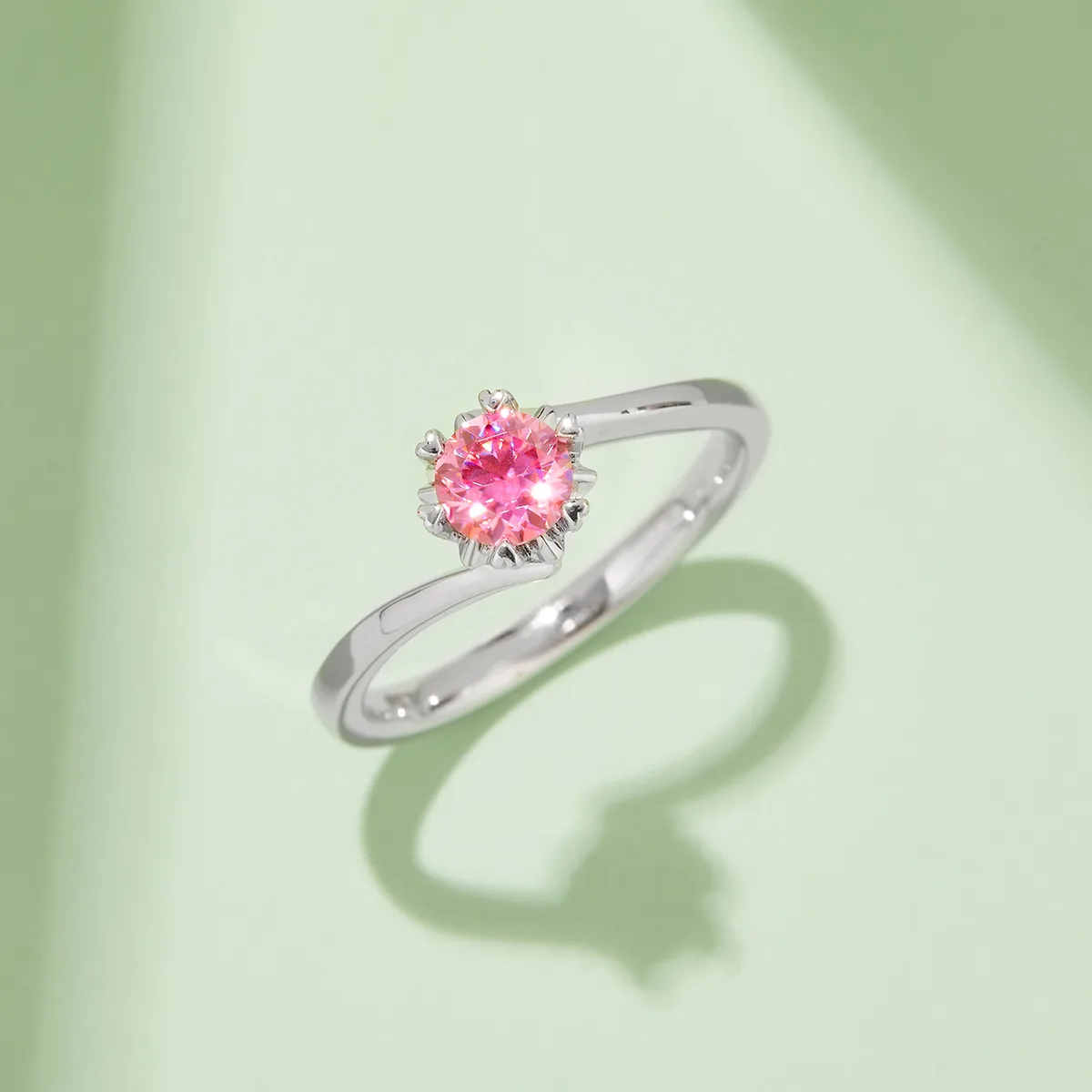 Twisted-Band Classic Snowflake S925 White-Gold-Plated Silver Moissanite Engagement Ring Women's Ring 0.5ct D