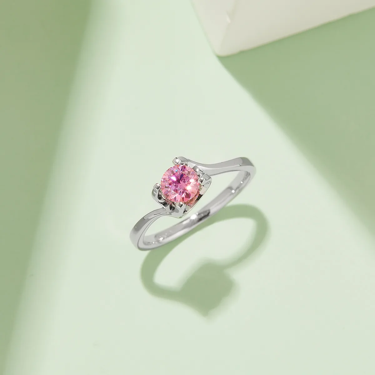 Twisted-Band Ox S925 White-Gold-Plated Silver Moissanite Proposal Ring Women's Ring 0.5ct D