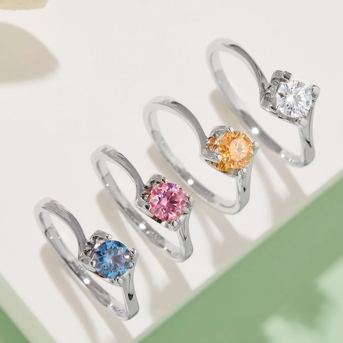 Twisted-Band Ox S925 White-Gold-Plated Silver Moissanite Proposal Ring Women's Ring 0.5ct D