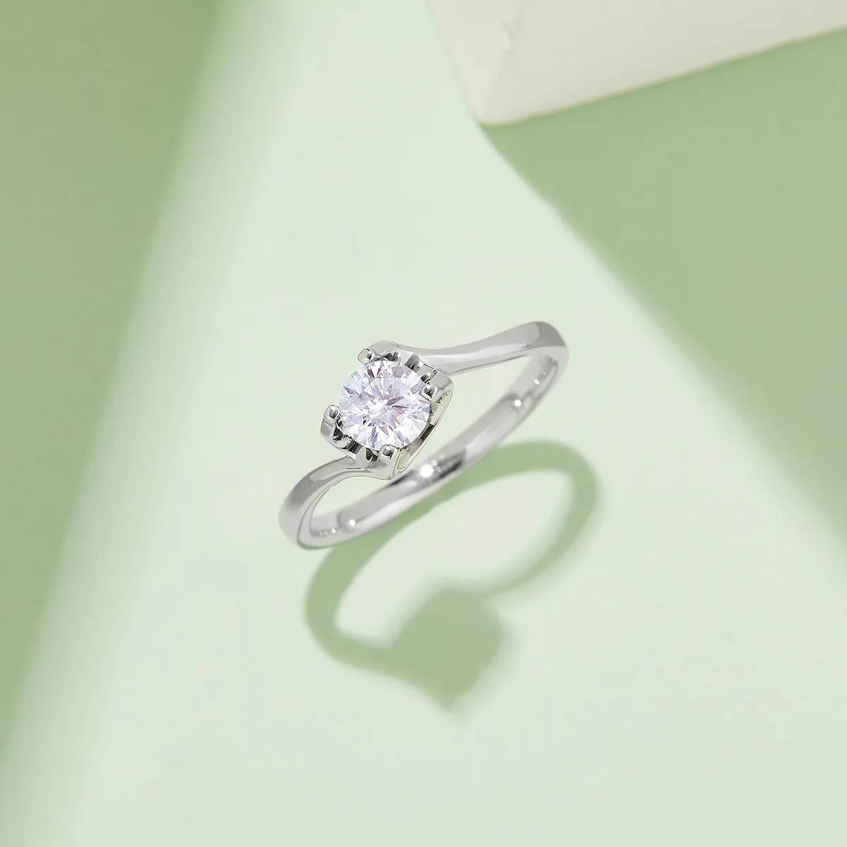 Twisted-Band Ox S925 White-Gold-Plated Silver Moissanite Proposal Ring Women's Ring 0.5ct D