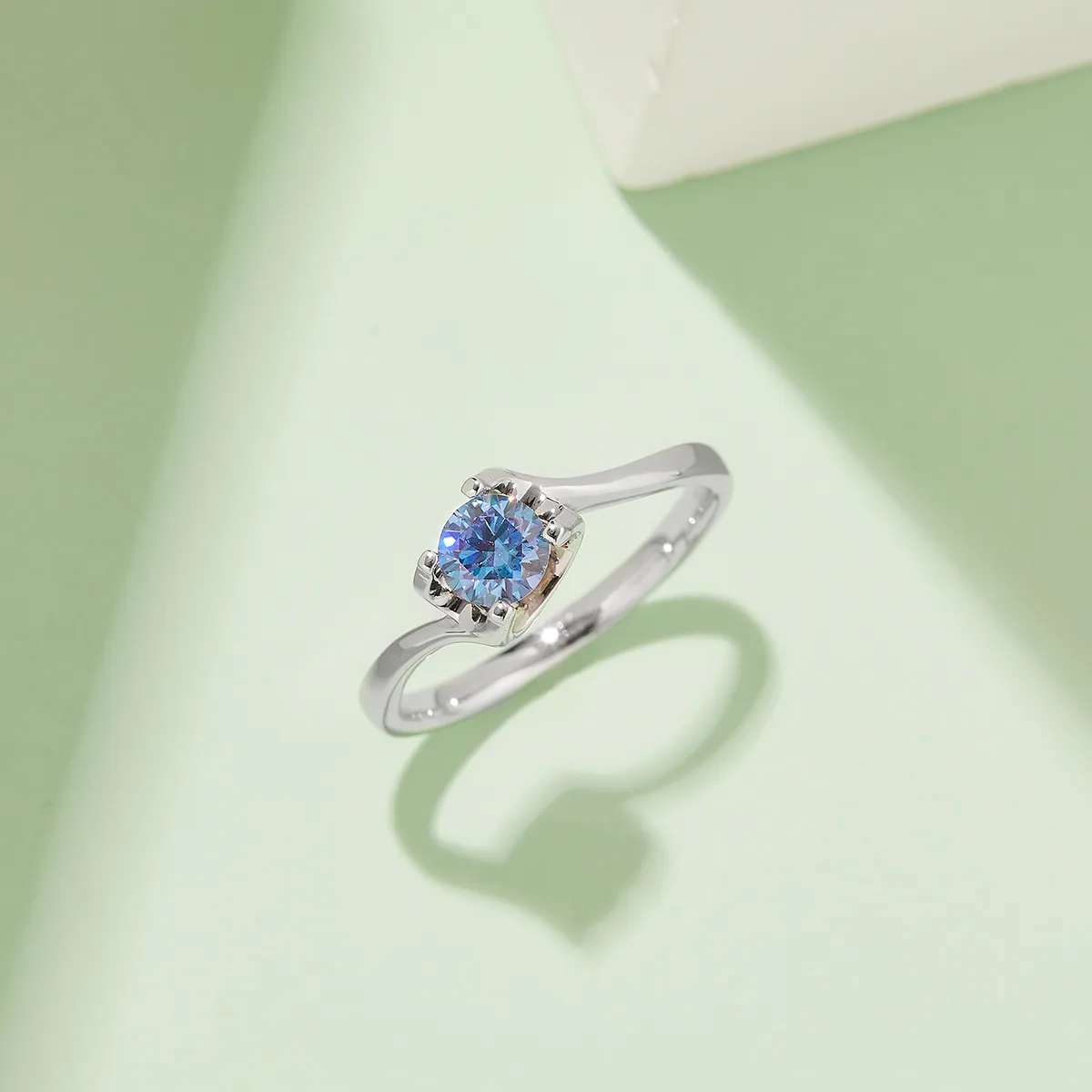 Twisted-Band Ox S925 White-Gold-Plated Silver Moissanite Proposal Ring Women's Ring 0.5ct D