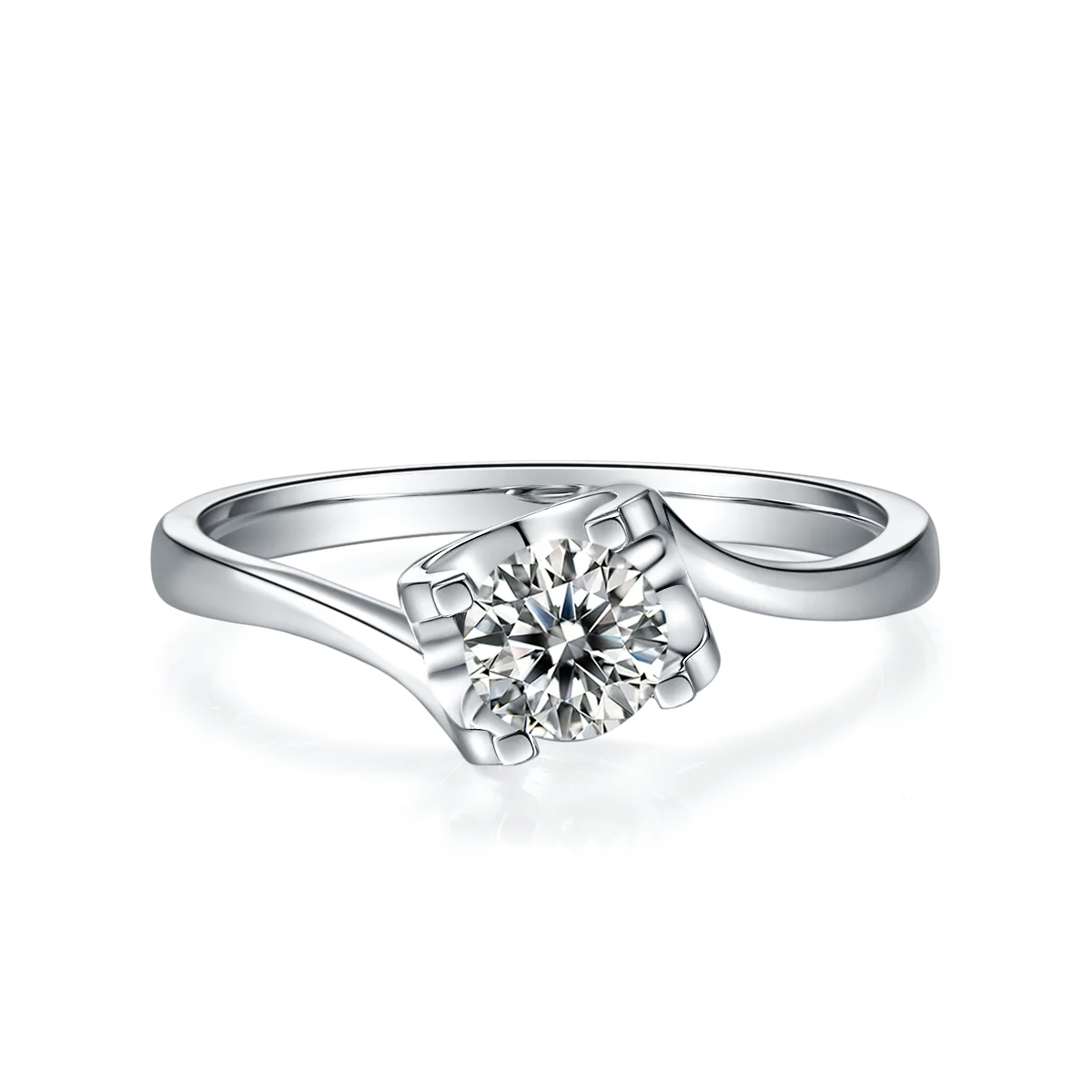 Twisted-Band Ox S925 White-Gold-Plated Silver Moissanite Proposal Ring Women's Ring 0.5ct D