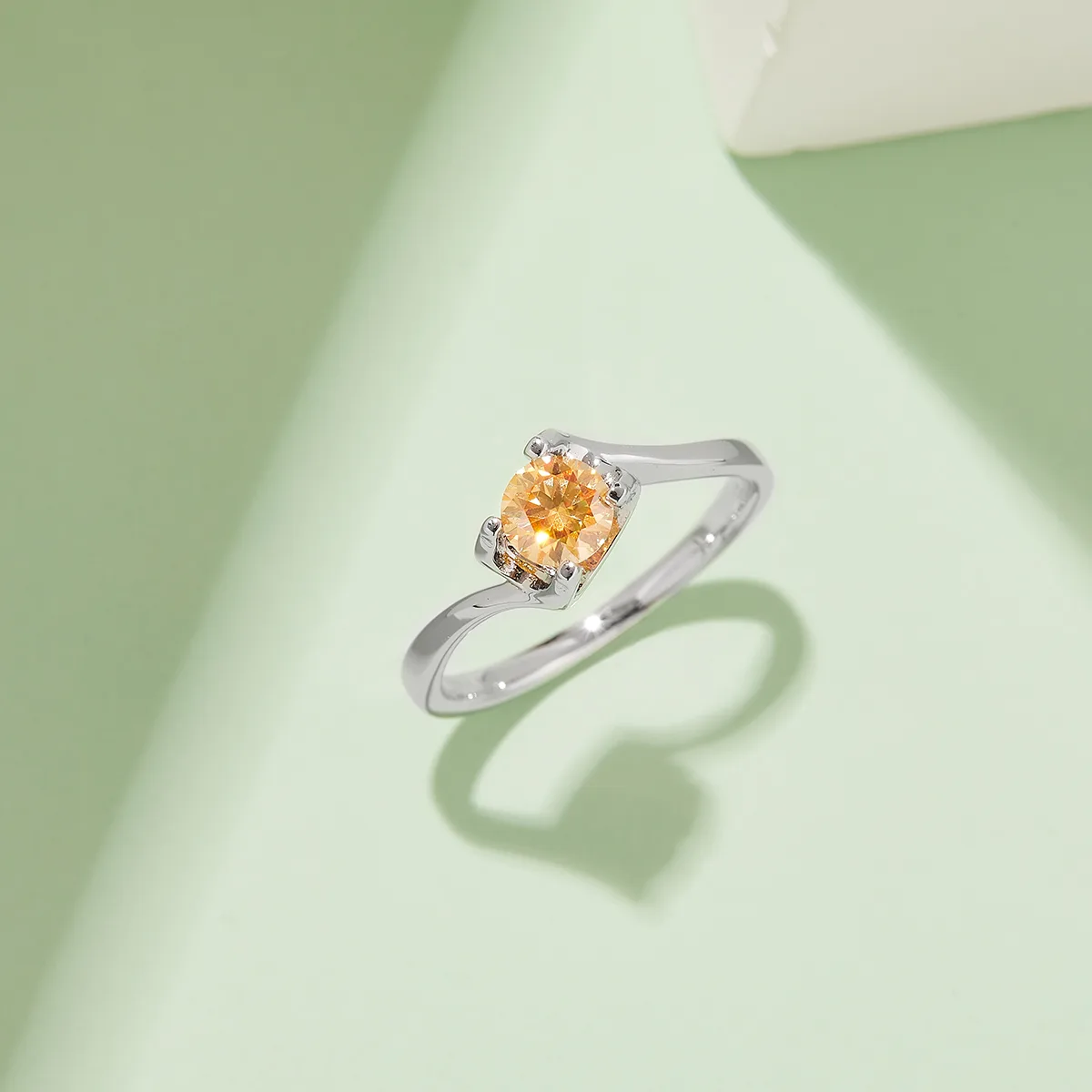 Twisted-Band Ox S925 White-Gold-Plated Silver Moissanite Proposal Ring Women's Ring 0.5ct D