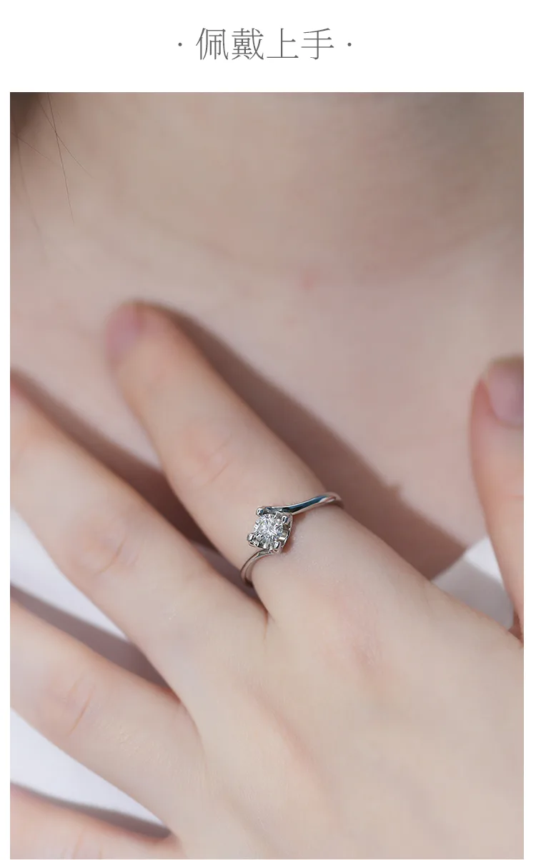 Twisted-Band Ox S925 White-Gold-Plated Silver Moissanite Proposal Ring Women