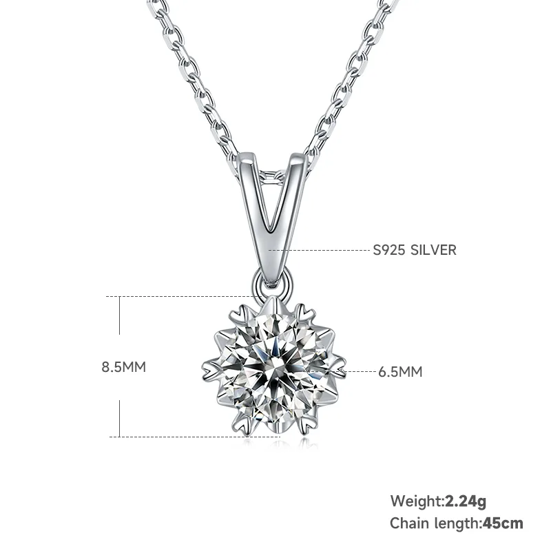 Classic Snowflake S925 White-Gold-Plated Silver Moissanite Pendant Stud Earrings Jewelry Set