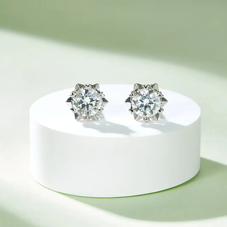 Classic Snowflake S925 White-Gold-Plated Silver Moissanite Pendant Stud Earrings Jewelry Set