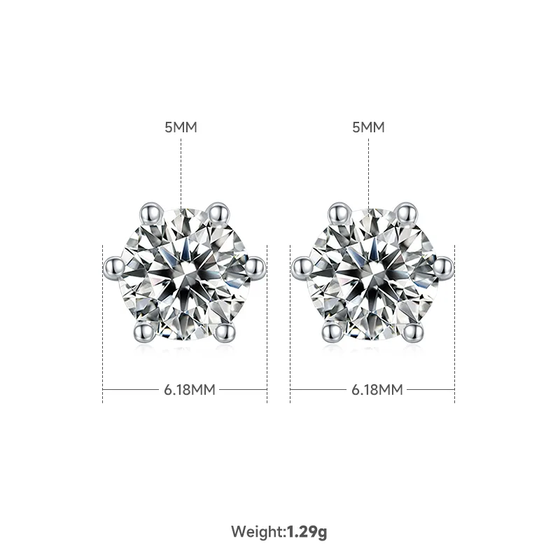 Classic Six-Prong S925 White-Gold-Plated Silver Moissanite Pendant Stud Earrings Jewelry Set