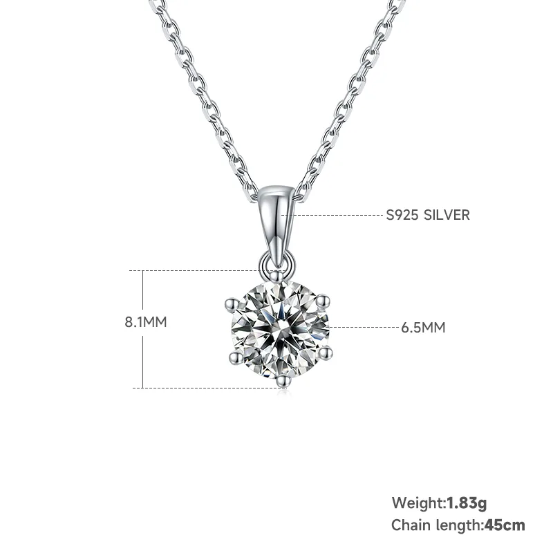 Classic Six-Prong S925 White-Gold-Plated Silver Moissanite Pendant Stud Earrings Jewelry Set