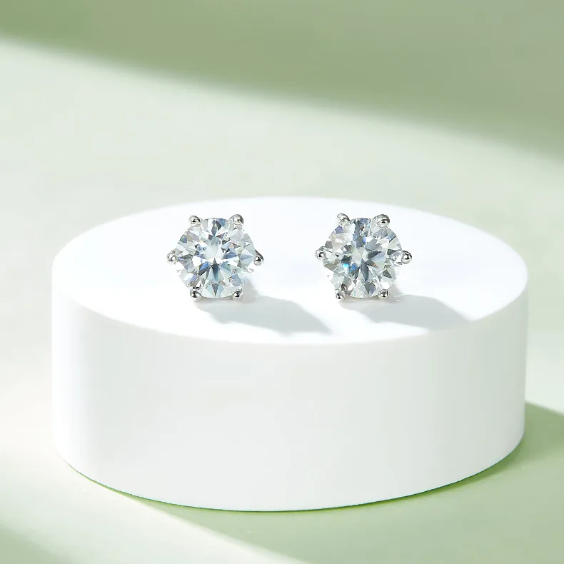 Classic Six-Prong S925 White-Gold-Plated Silver Moissanite Pendant Stud Earrings Jewelry Set