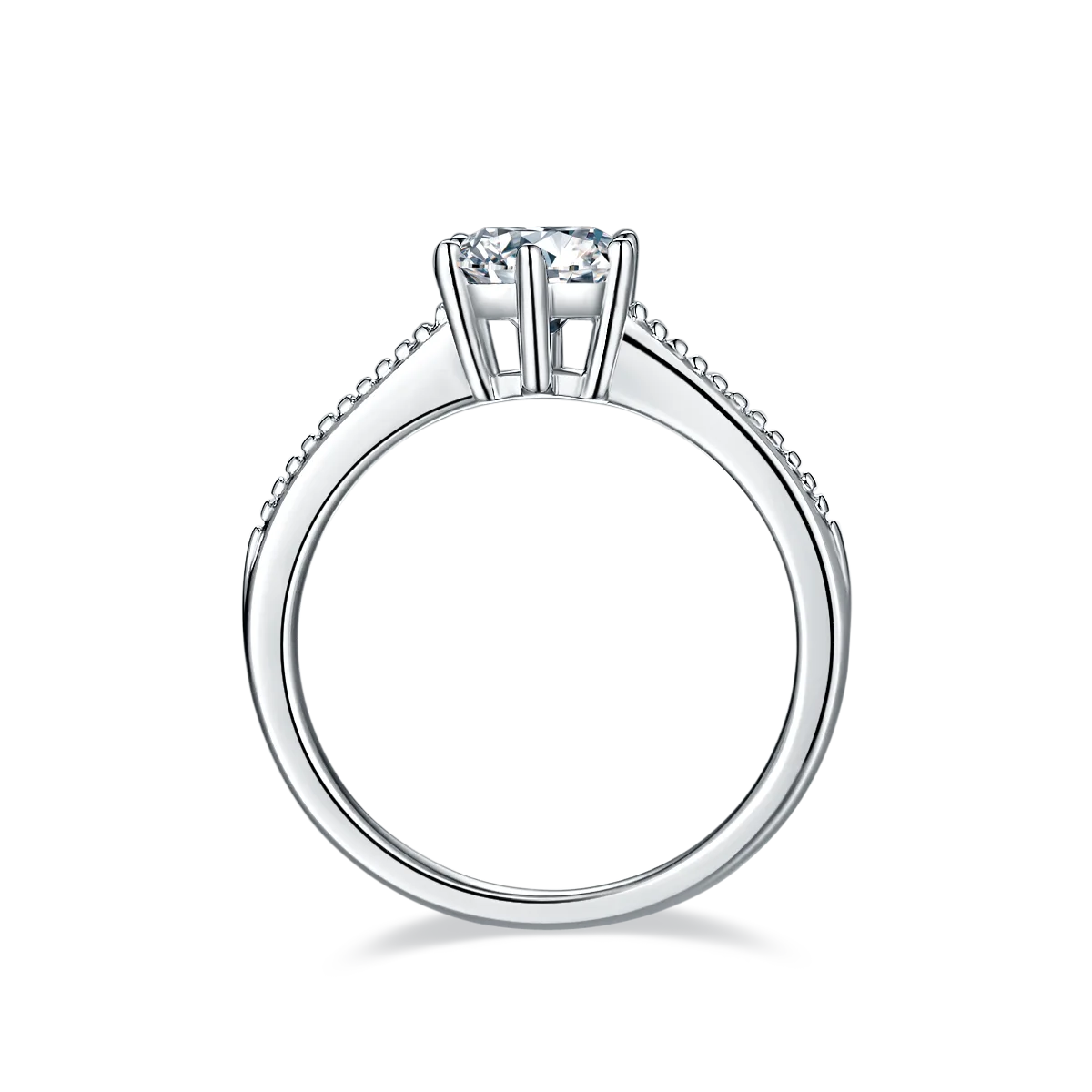 Straight-Band Bead Promise S925 White-Gold-Plated Silver Moissanite Wedding Band Women's Ring 1ct D