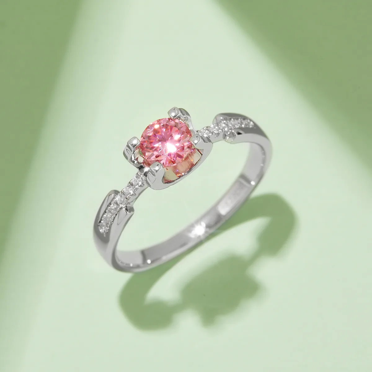 Micro-Pavé Ox Small S925 White-Gold-Plated Silver Moissanite Engagement Ring Women's Ring 0.5ct D