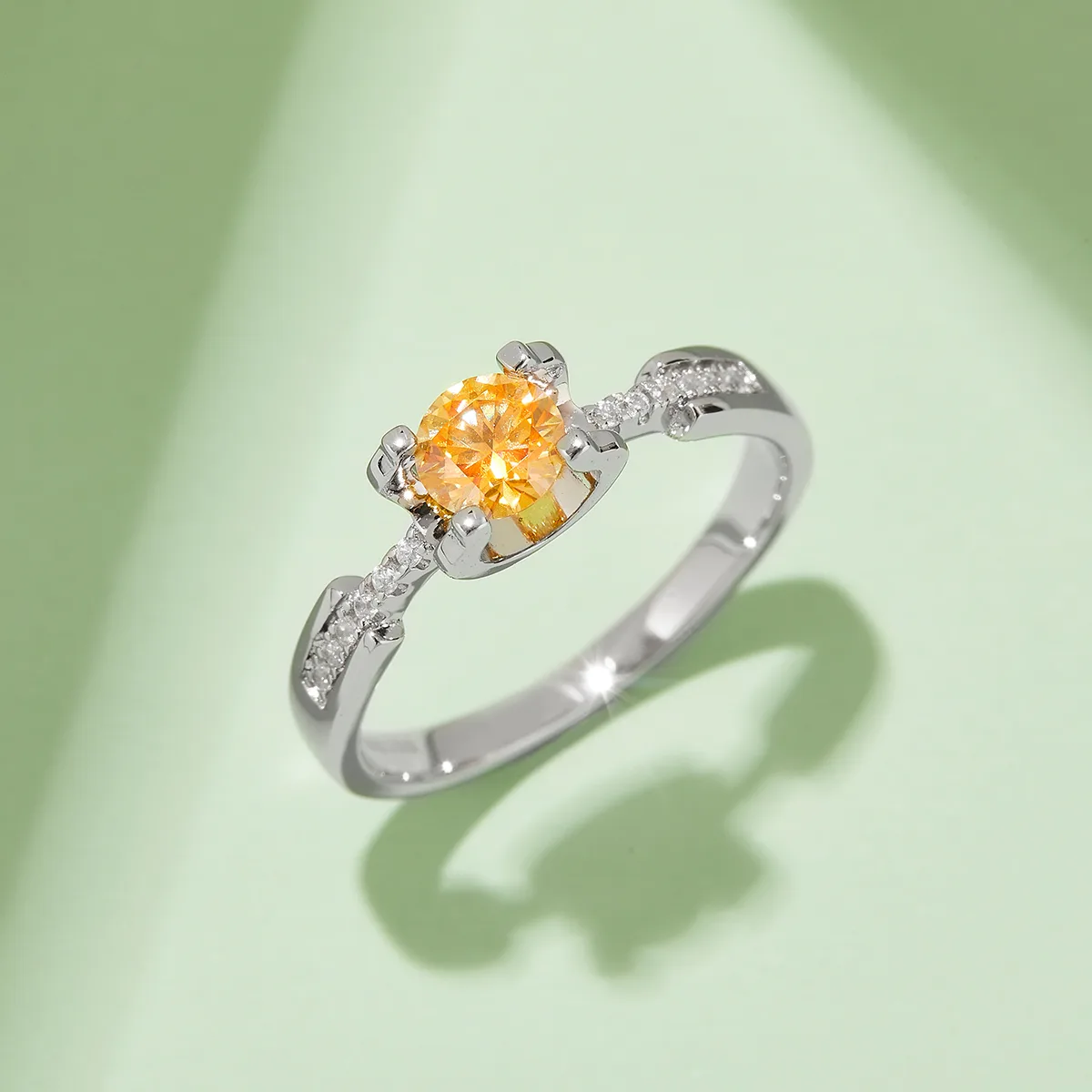 Micro-Pavé Ox Small S925 White-Gold-Plated Silver Moissanite Engagement Ring Women's Ring 0.5ct D