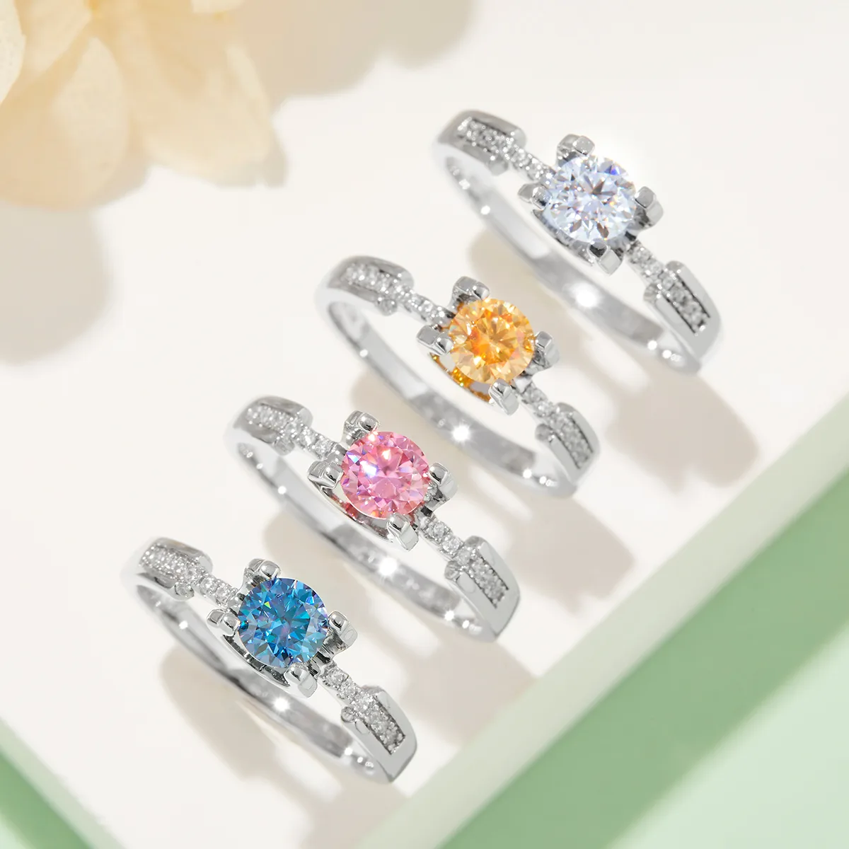 Micro-Pavé Ox Small S925 White-Gold-Plated Silver Moissanite Engagement Ring Women's Ring 0.5ct D