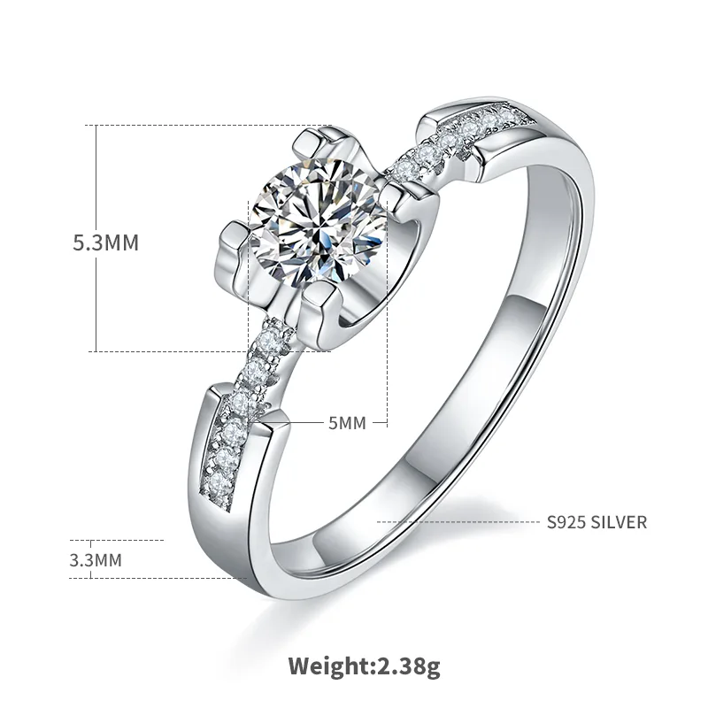 Micro-Pavé Ox Small S925 White-Gold-Plated Silver Moissanite Engagement Ring Women's Ring 0.5ct D