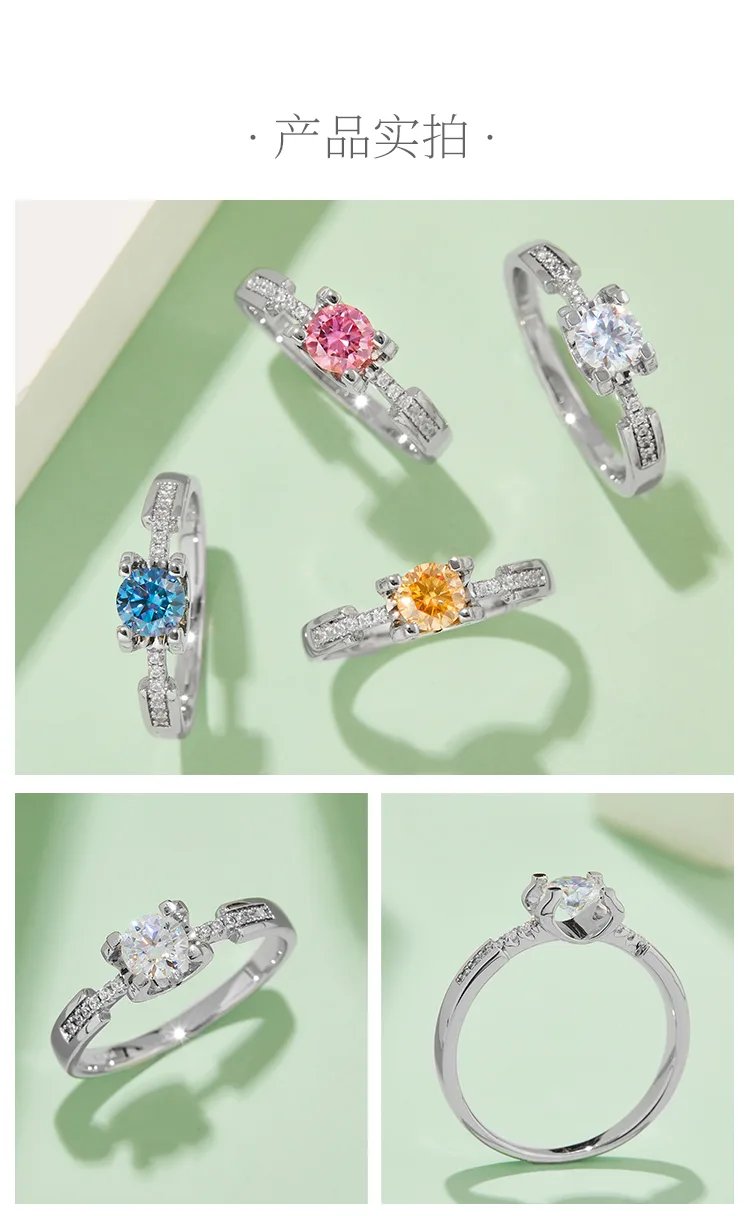Micro-Pavé Ox Small S925 White-Gold-Plated Silver Moissanite Engagement Ring Wom