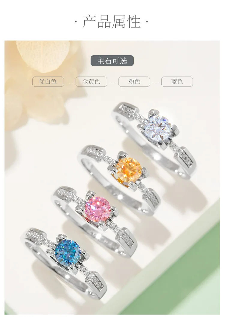 Micro-Pavé Ox Small S925 White-Gold-Plated Silver Moissanite Engagement Ring Wom