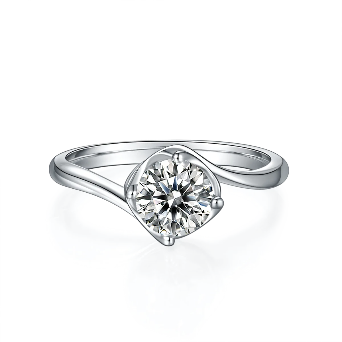 Twisted-Band Flower S925 White-Gold-Plated Silver Moissanite Engagement Ring Women's Ring 1ct D
