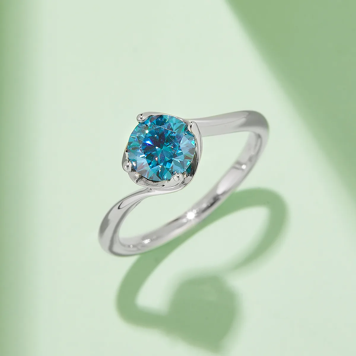 Twisted-Band Flower S925 White-Gold-Plated Silver Moissanite Engagement Ring Women's Ring 1ct D