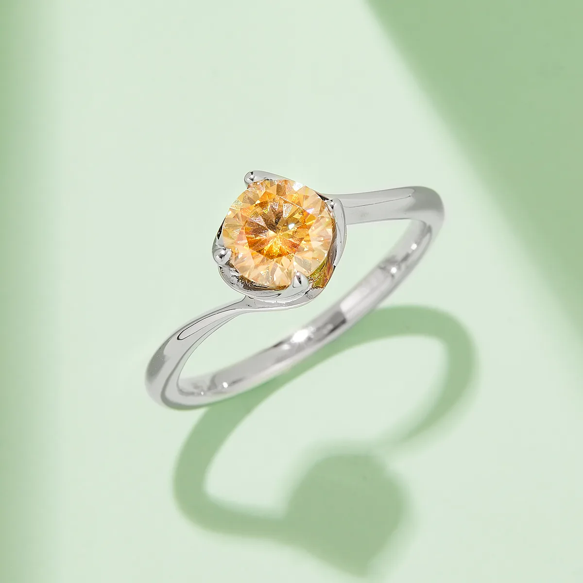 Twisted-Band Flower S925 White-Gold-Plated Silver Moissanite Engagement Ring Women's Ring 1ct D