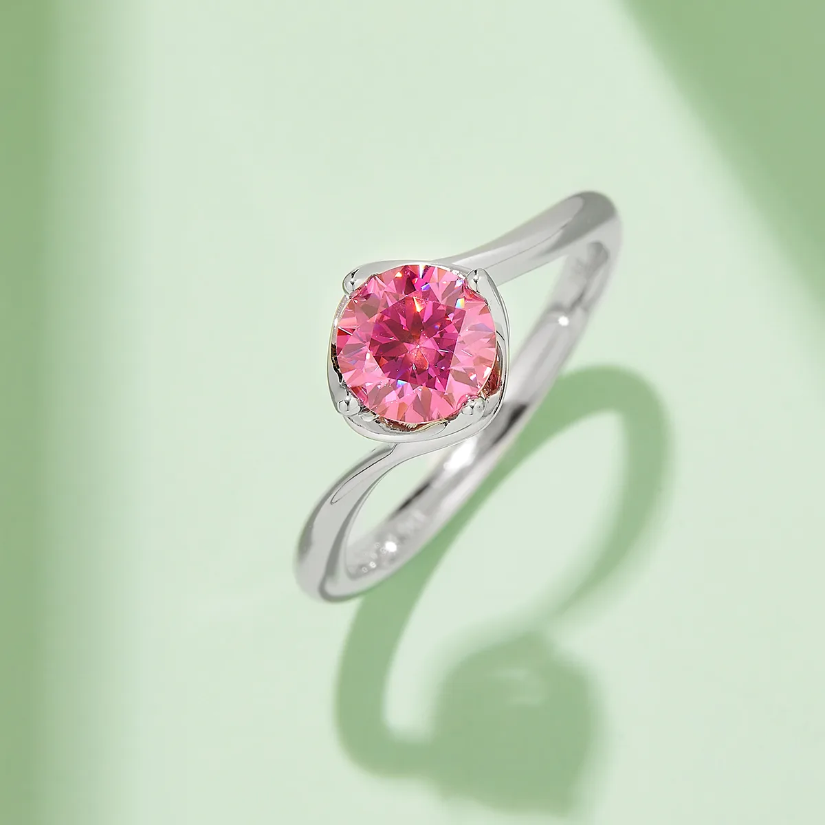 Twisted-Band Flower S925 White-Gold-Plated Silver Moissanite Engagement Ring Women's Ring 1ct D