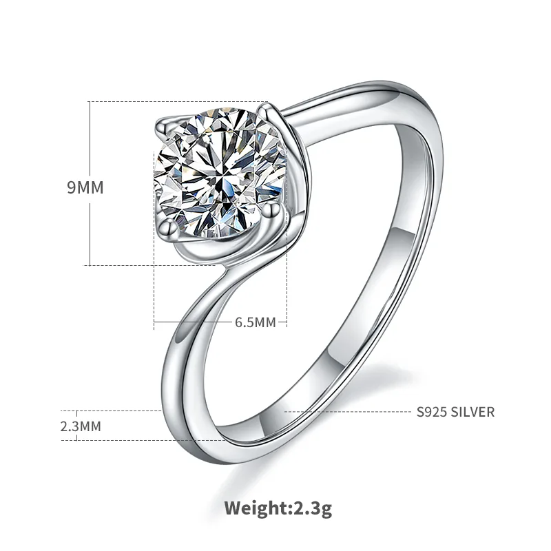 Twisted-Band Flower S925 White-Gold-Plated Silver Moissanite Engagement Ring Women's Ring 1ct D