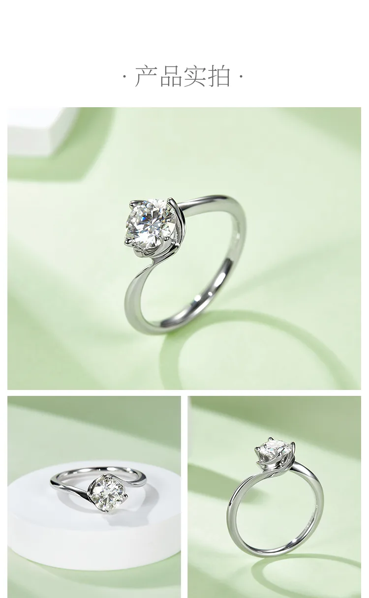 Twisted-Band Flower S925 White-Gold-Plated Silver Moissanite Engagement Ring Wom