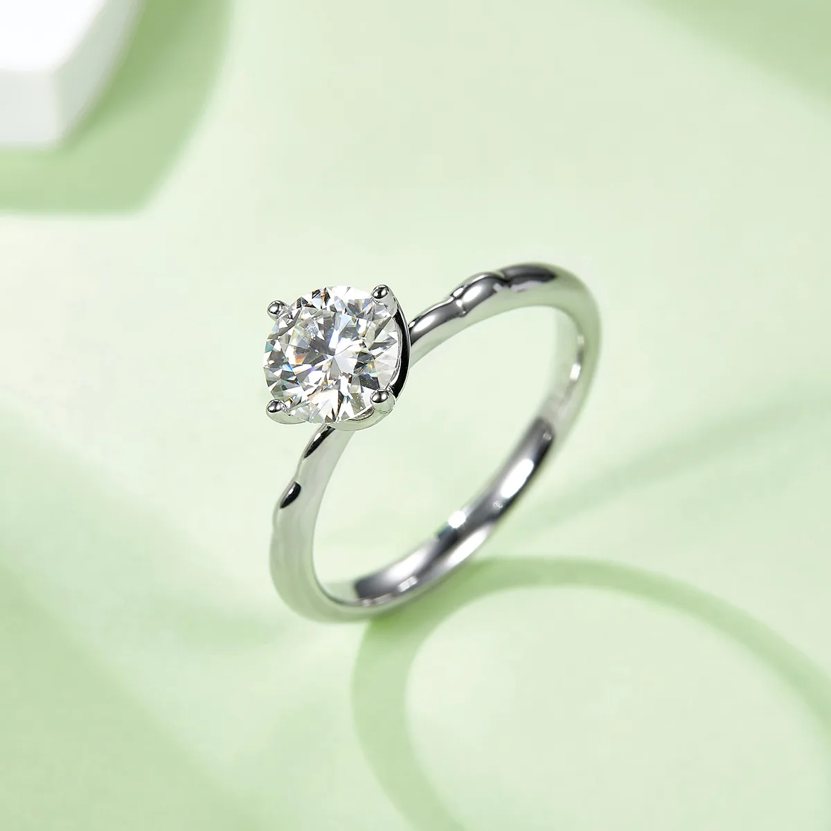 Straight-Band Small S925 White-Gold-Plated Silver Moissanite Engagement Ring Women's Ring 1ct D