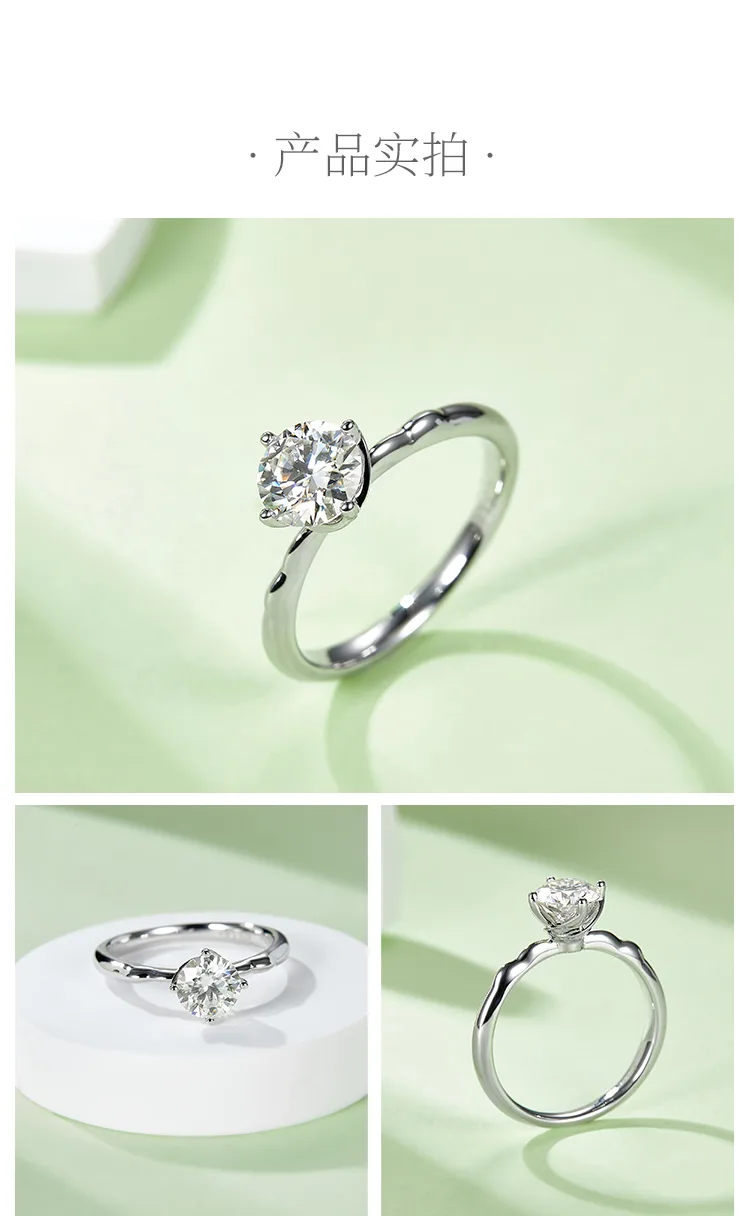 Straight-Band Small S925 White-Gold-Plated Silver Moissanite Engagement Ring Wom