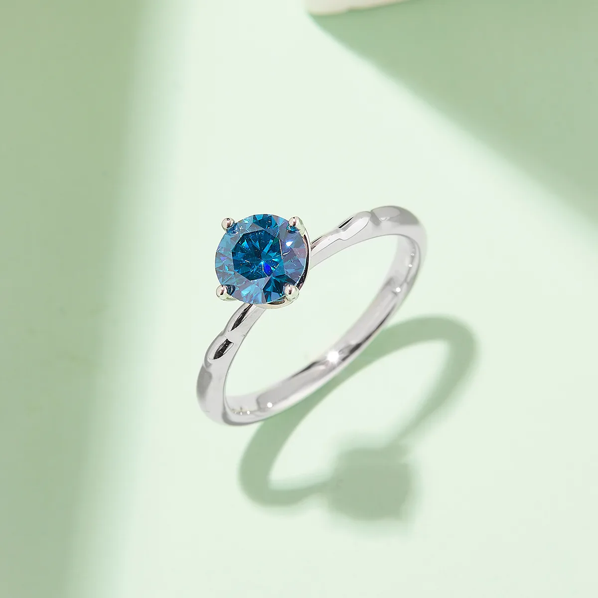Straight-Band Small S925 White-Gold-Plated Silver Moissanite Engagement Ring Women's Ring 1ct D