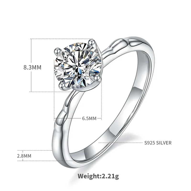 Straight-Band Small S925 White-Gold-Plated Silver Moissanite Engagement Ring Women's Ring 1ct D