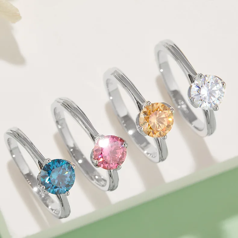 Straight-Band Flower S925 White-Gold-Plated Silver Moissanite Proposal Ring Women's Ring 1ct D