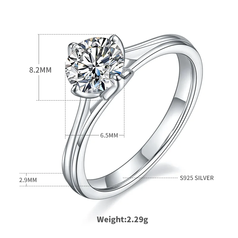 Straight-Band Flower S925 White-Gold-Plated Silver Moissanite Proposal Ring Women's Ring 1ct D