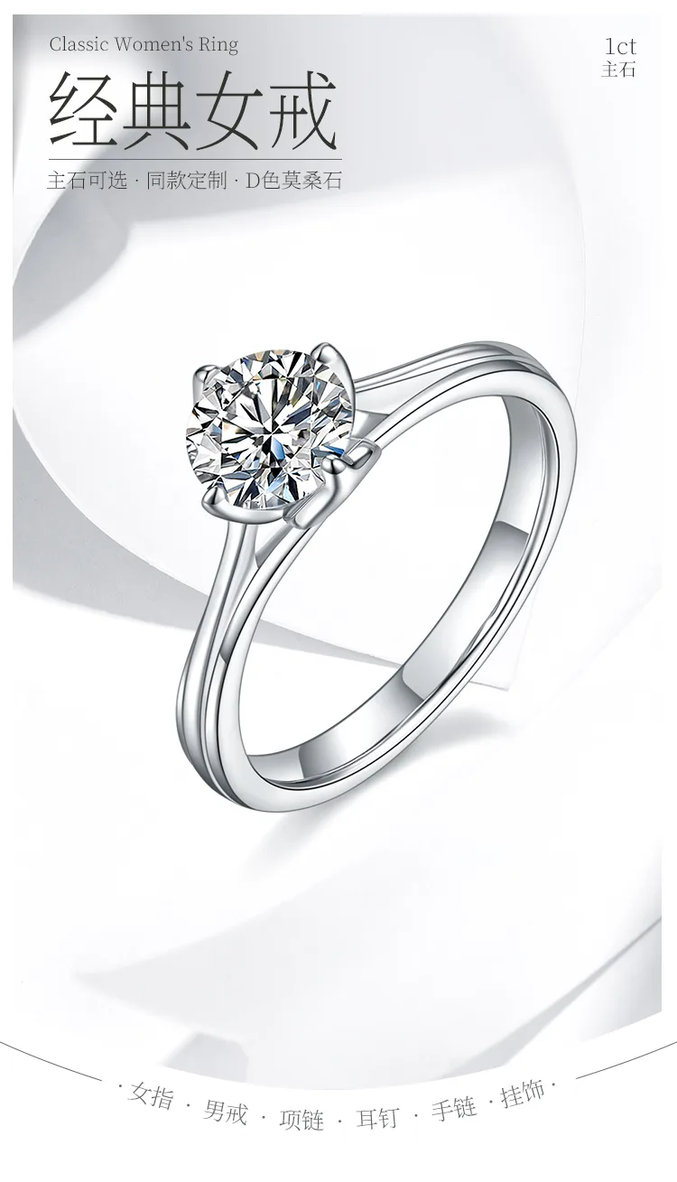 Straight-Band Flower S925 White-Gold-Plated Silver Moissanite Proposal Ring Wome
