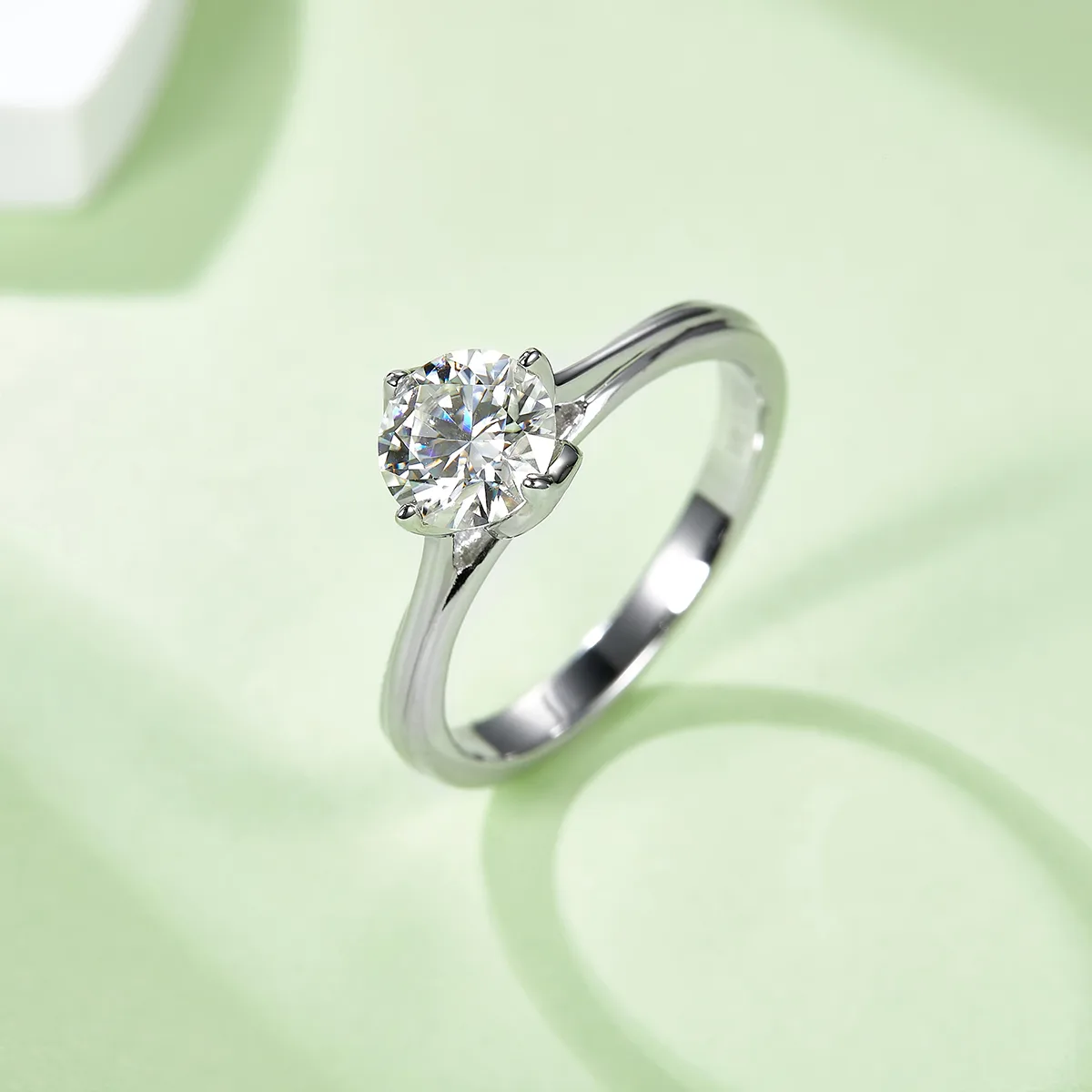 Straight-Band Flower S925 White-Gold-Plated Silver Moissanite Proposal Ring Women's Ring 1ct D