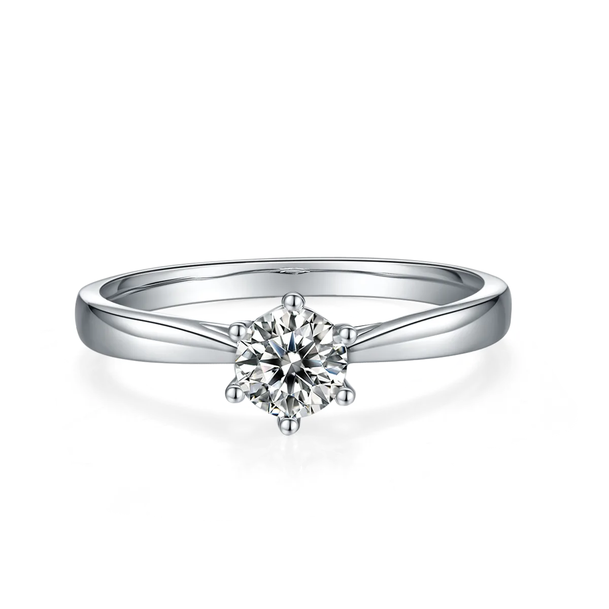 Straight-Band Six-Prong S925 White-Gold-Plated Silver Moissanite Wedding Band Women's Ring 0.5ct D