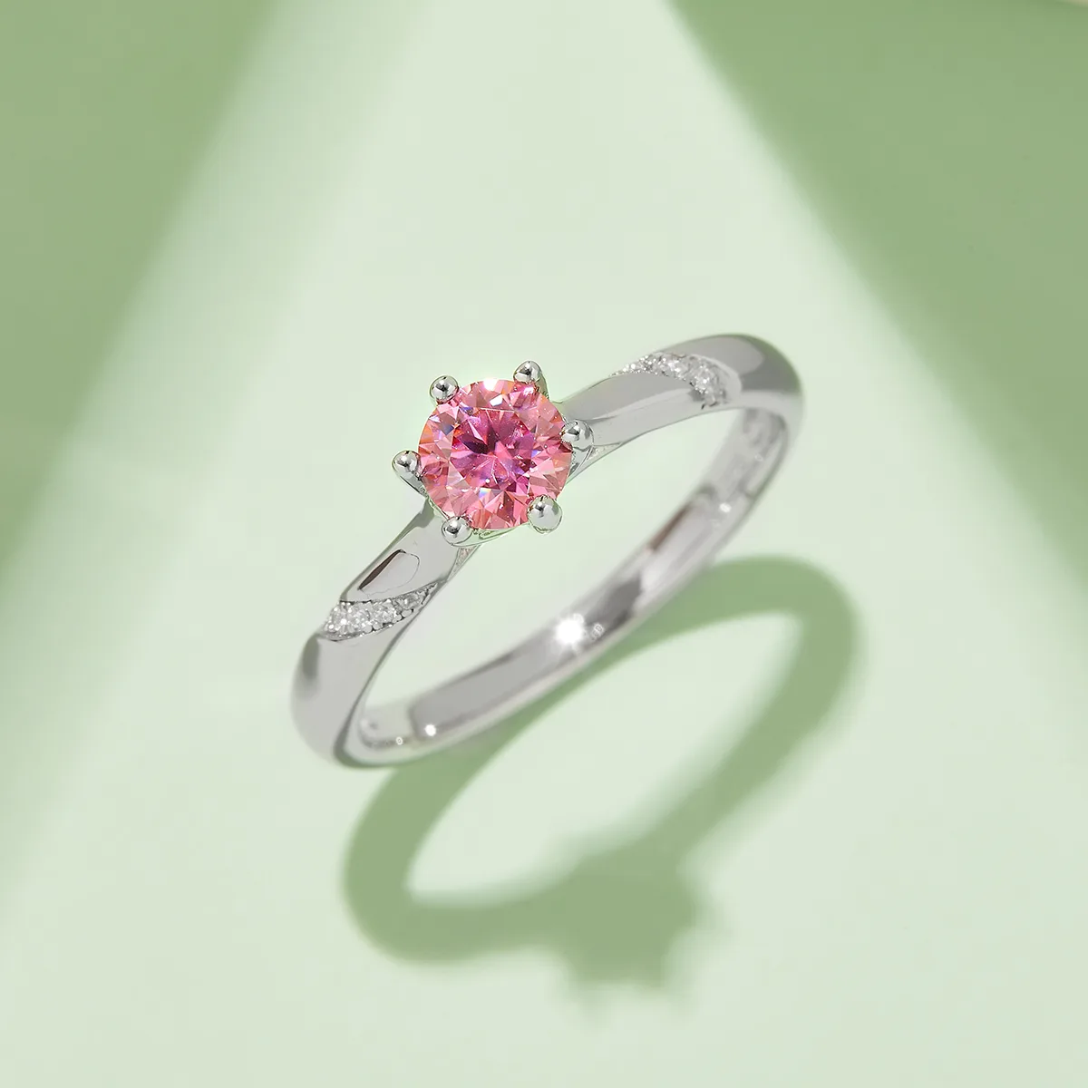 Micro-Pavé S925 White-Gold-Plated Silver Moissanite Proposal Ring Women's Ring 0.5ct D