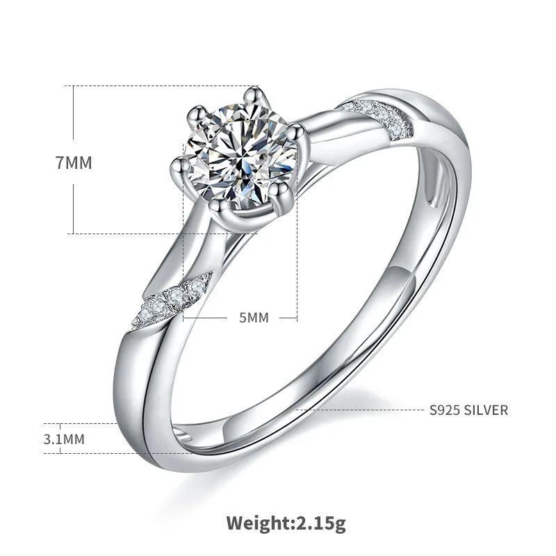 Micro-Pavé S925 White-Gold-Plated Silver Moissanite Proposal Ring Women's Ring 0.5ct D