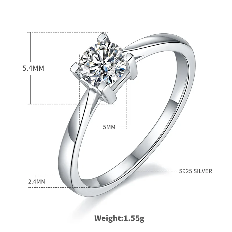Straight-Band HW Letter S925 White-Gold-Plated Silver Moissanite Wedding Band Women's Ring 0.5ct D