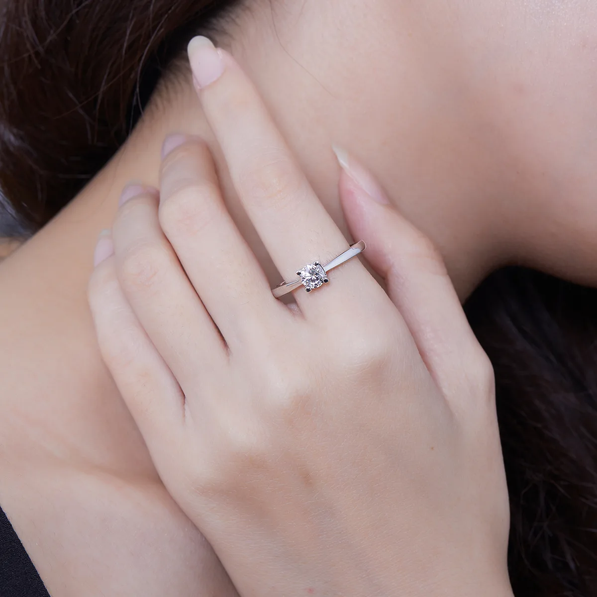 Straight-Band HW Letter S925 White-Gold-Plated Silver Moissanite Wedding Band Women's Ring 0.5ct D