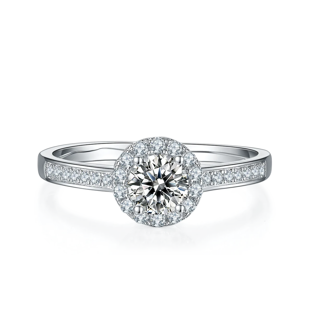 Luxury Pavé Round Bezel S925 White-Gold-Plated Silver Moissanite Wedding Band Women's Ring 0.5ct D