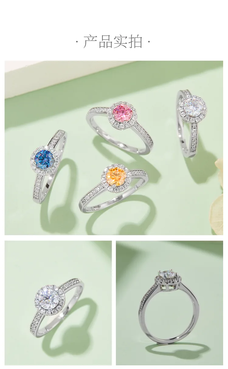 Luxury Pavé Round Bezel S925 White-Gold-Plated Silver Moissanite Wedding Band Wo