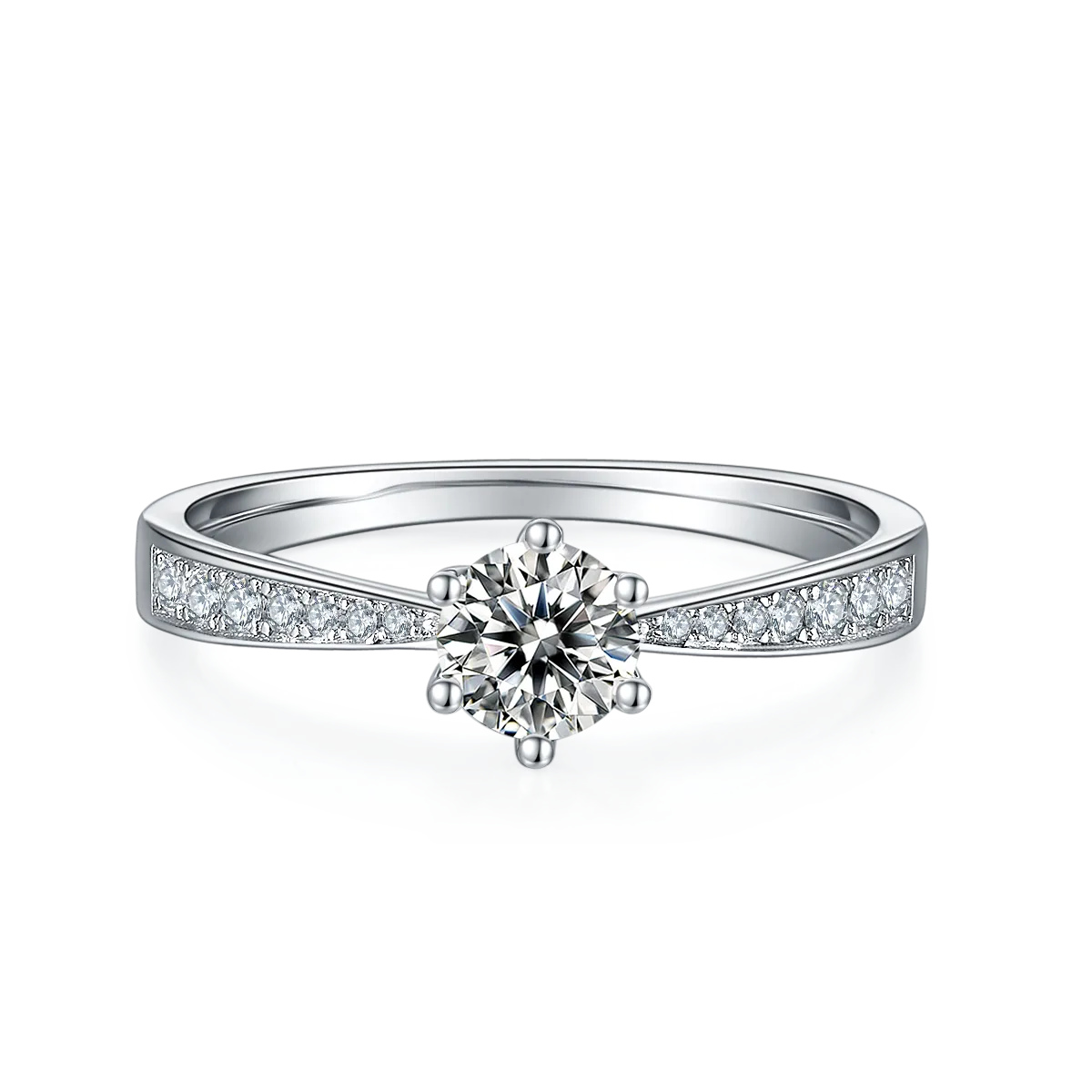 Micro-Pavé Spirit S925 White-Gold-Plated Silver Moissanite Engagement Ring Women's Ring 0.5ct D