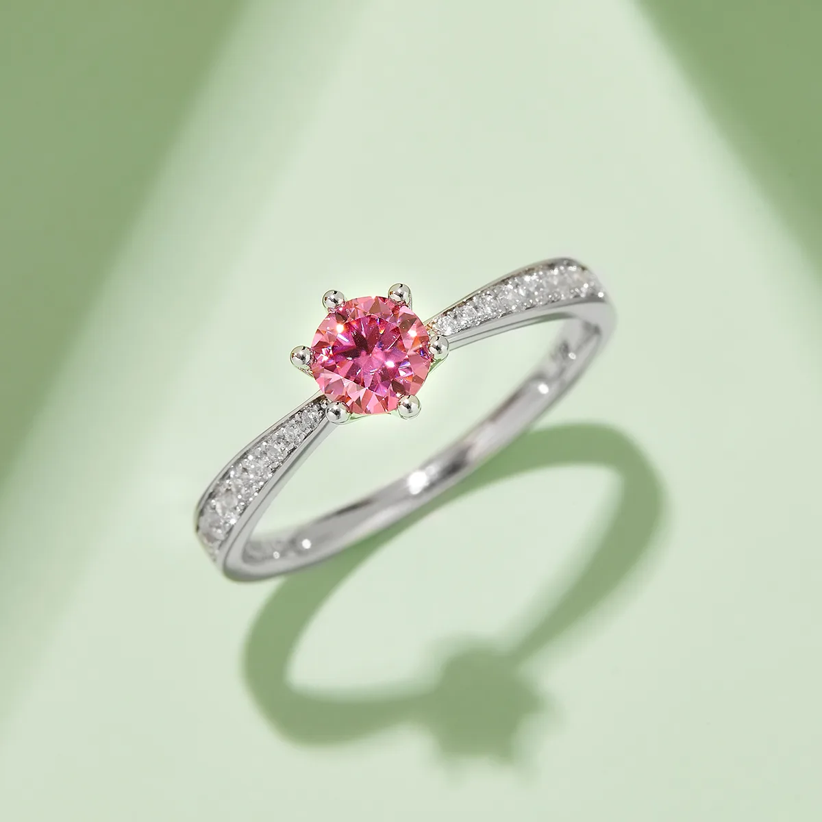 Micro-Pavé Spirit S925 White-Gold-Plated Silver Moissanite Engagement Ring Women's Ring 0.5ct D
