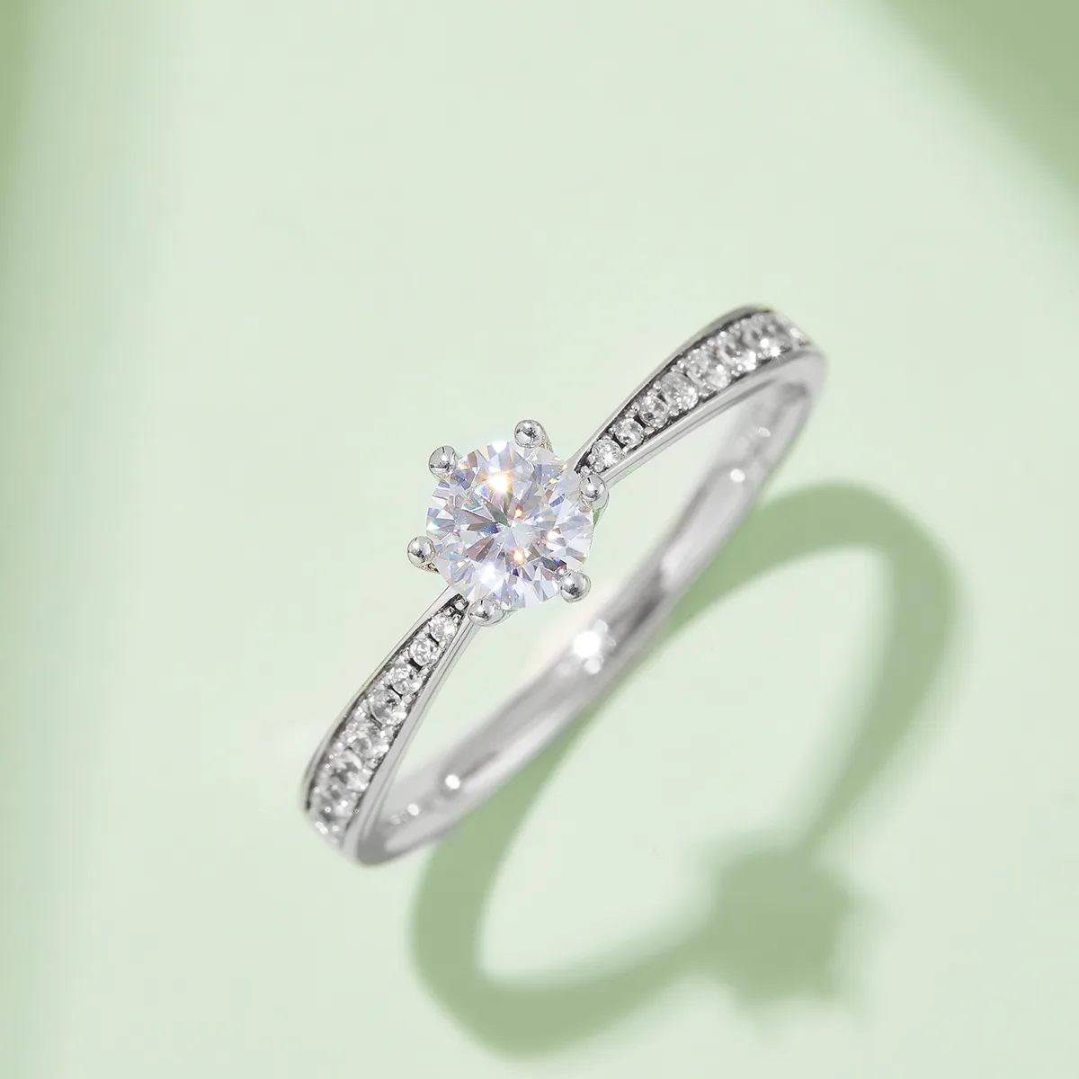 Micro-Pavé Spirit S925 White-Gold-Plated Silver Moissanite Engagement Ring Women's Ring 0.5ct D