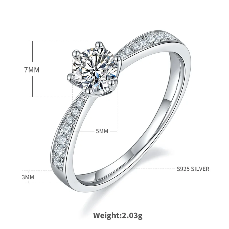 Micro-Pavé Spirit S925 White-Gold-Plated Silver Moissanite Engagement Ring Women's Ring 0.5ct D
