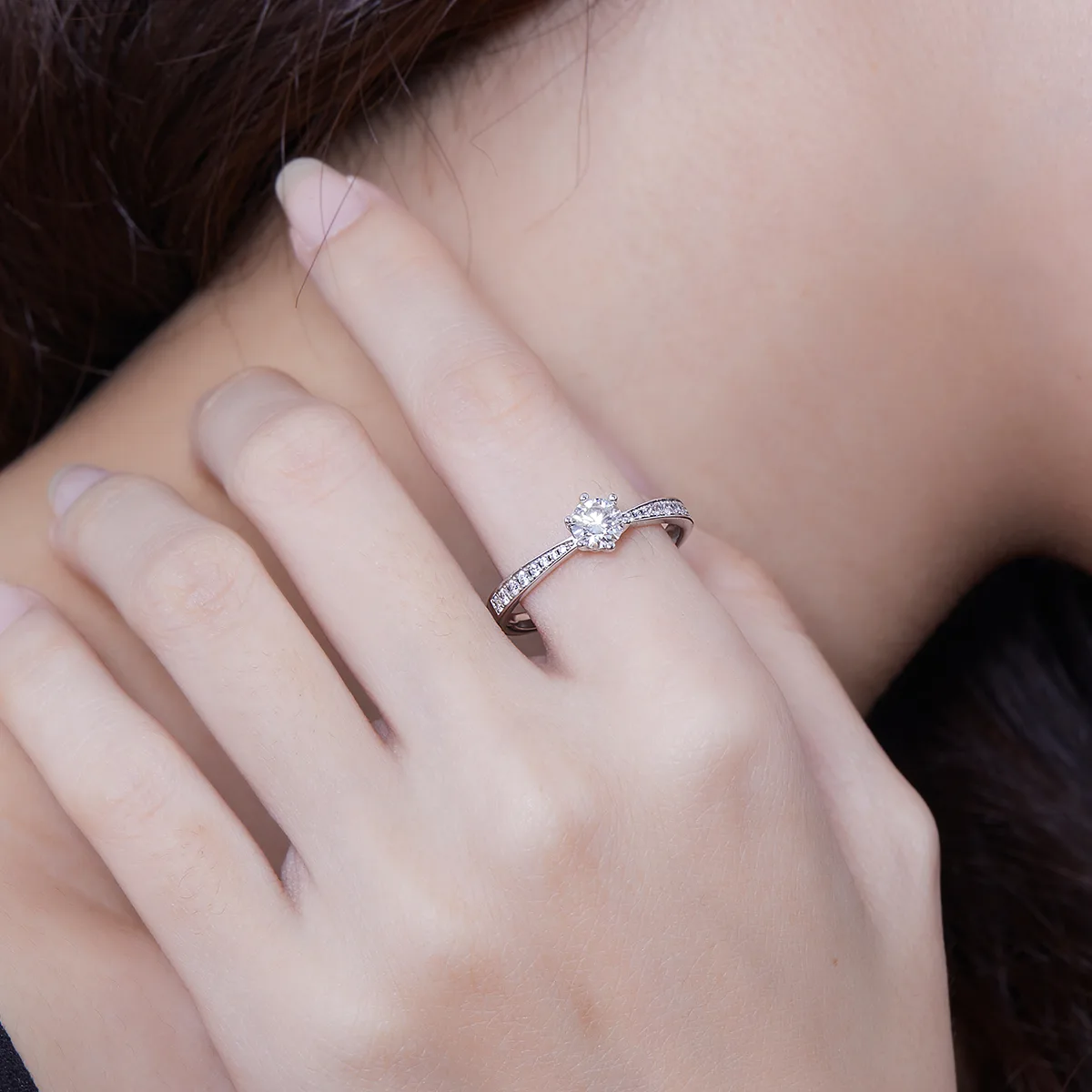 Micro-Pavé Spirit S925 White-Gold-Plated Silver Moissanite Engagement Ring Women's Ring 0.5ct D