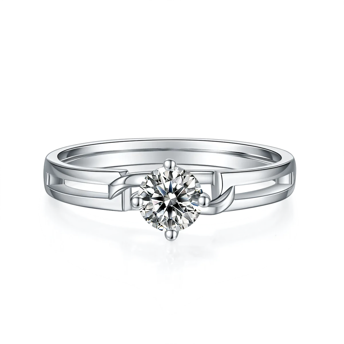 Twisted-Band Bow S925 White-Gold-Plated Silver Moissanite Proposal Ring Women's Ring 0.5ct D