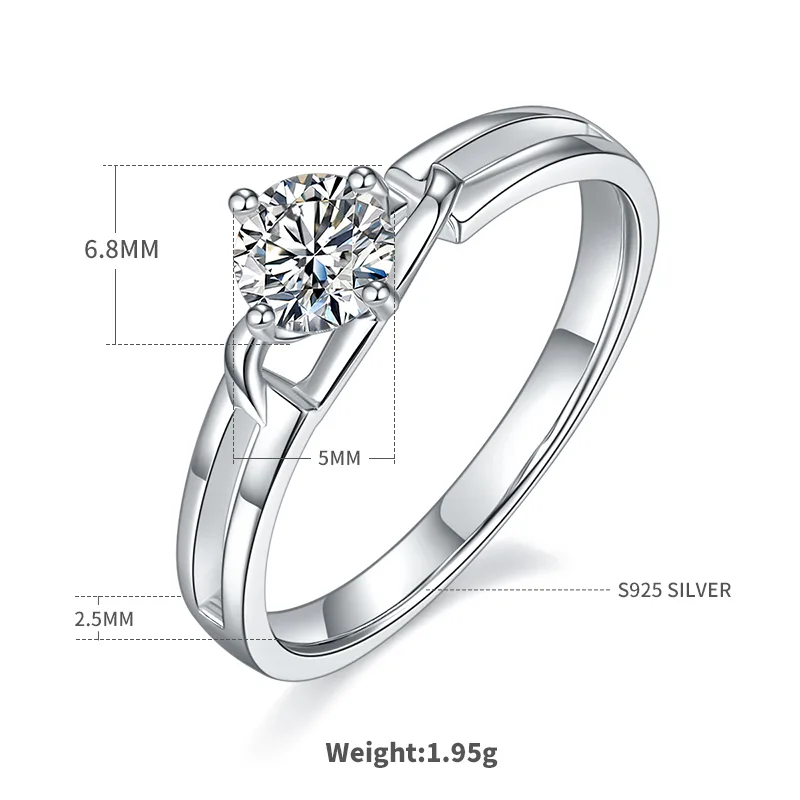 Twisted-Band Bow S925 White-Gold-Plated Silver Moissanite Proposal Ring Women's Ring 0.5ct D
