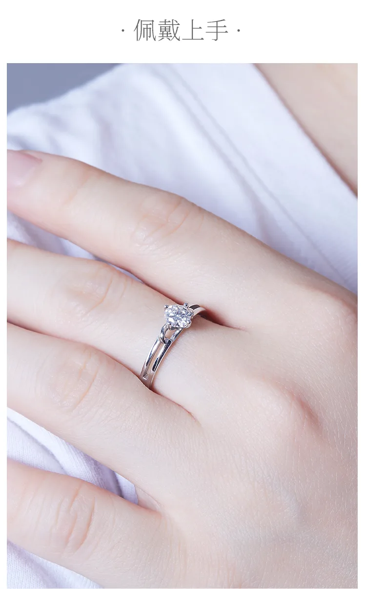 Twisted-Band Bow S925 White-Gold-Plated Silver Moissanite Proposal Ring Women